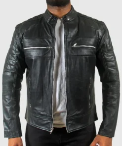 Mens Quilted Motorcycle Cafe Racer Leather Jacket Main