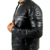 Mens Quilted Motorcycle Cafe Racer Leather Jacket Side