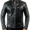 Mens Quilted Motorcycle Cafe Racer Leather Jacket Zipper