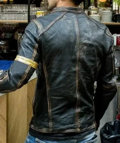 Men’s Real Leather Black Distressed Moto Jacket Back