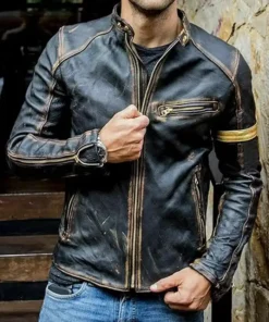 Men’s Real Leather Black Distressed Moto Jacket Main