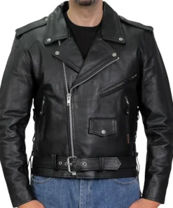 Men's Stylish Black Leather Moto Jacket Main