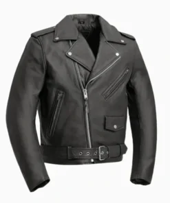 Men’s Superstar Motorcycle Black Leather Biker Jacket Front