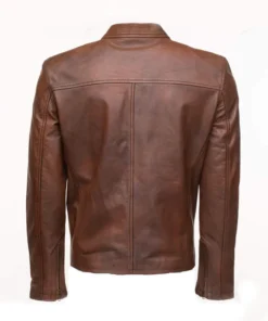 Men's Tone Brown Cafe Racer Leather Jacket Back