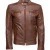 Men's Tone Brown Cafe Racer Leather Jacket Main