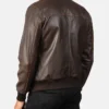 Mens Vintage Brown Leather Bomber Jacket Back