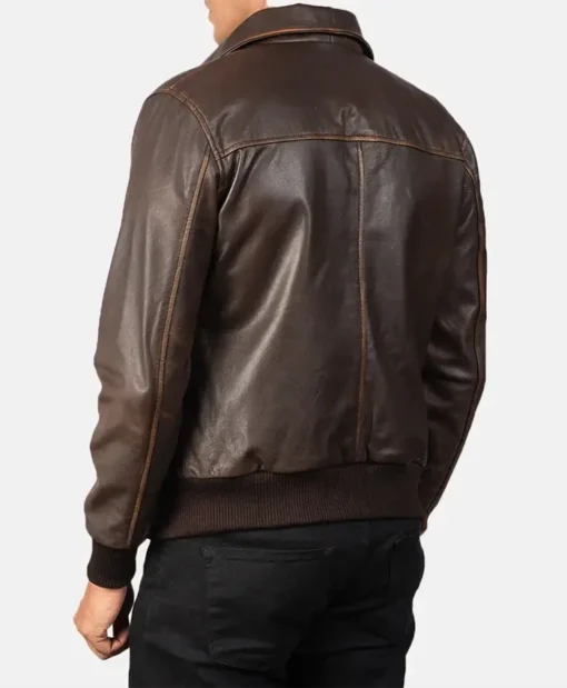 Mens Vintage Brown Leather Bomber Jacket Back