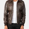 Mens Vintage Brown Leather Bomber Jacket Main