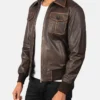 Mens Vintage Brown Leather Bomber Jacket Side