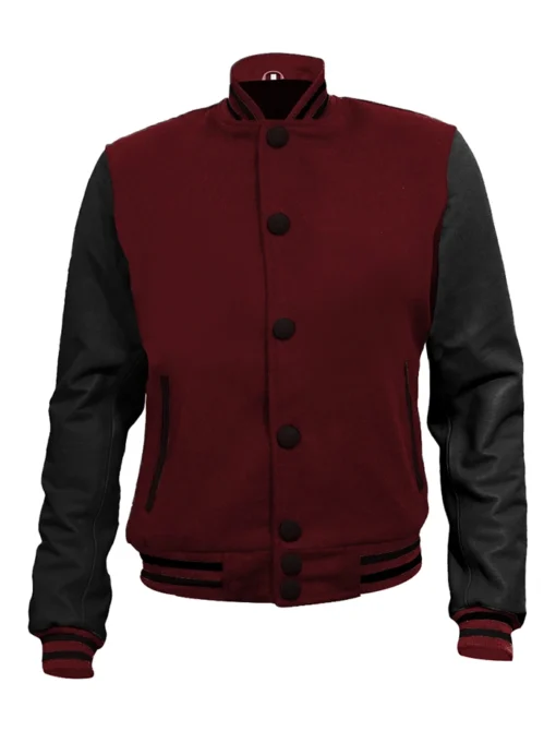 Mens and Womens Highschool Maroon and Black Varsity Jacket