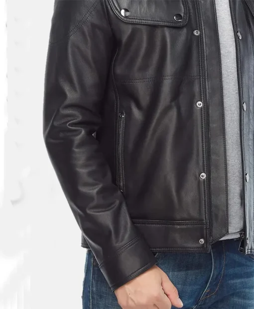 Michael Black Leather Moto Jacket For Men