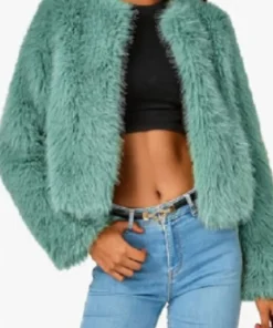 Morgan Gillory High Potential Teal Fur Jacket