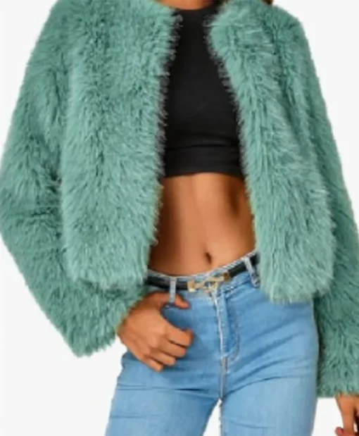 Morgan Gillory High Potential Teal Fur Jacket