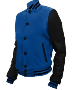 Navy Blue and Black Varsity Jacket Front