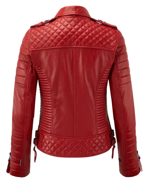 Oberon Red Leather Biker Jacket Back