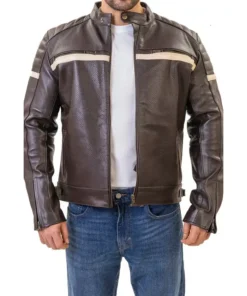 Padded Shoulder Brown Cafe Racer Leather Jacket Main