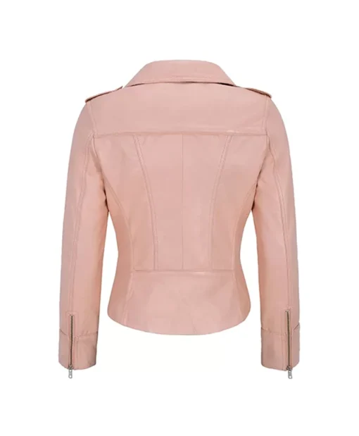 Pink Leather Biker Jacket Womens Back