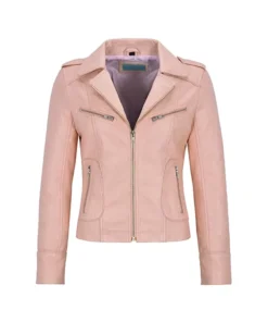 Pink Leather Biker Jacket Womens Main