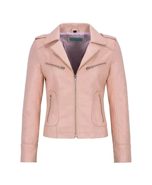 Pink Leather Biker Jacket Womens Main