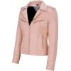 Pink Leather Biker Jacket Womens Side