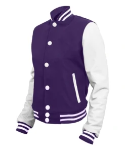 Purple and White Varsity Jacket Front