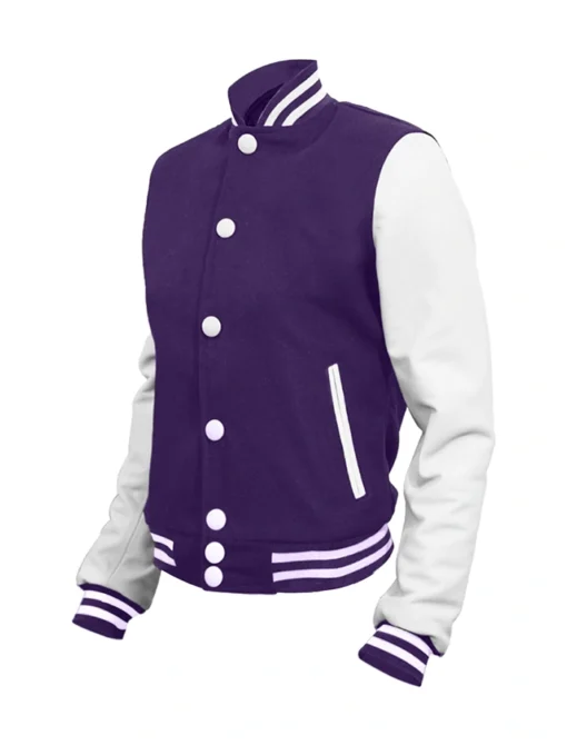 Purple and White Varsity Jacket Front