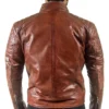 Quilted Brown Men's Motorcycle Cafe Racer Leather Jacket Back