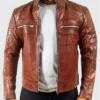 Quilted Brown Men's Motorcycle Cafe Racer Leather Jacket Main