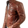 Quilted Brown Men's Motorcycle Cafe Racer Leather Jacket Side