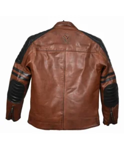 Quilted Shoulder Leather Brown Motorcycle Street Jacket Back