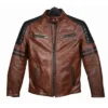 Quilted Shoulder Leather Brown Motorcycle Street Jacket Main