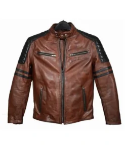 Quilted Shoulder Leather Brown Motorcycle Street Jacket Main