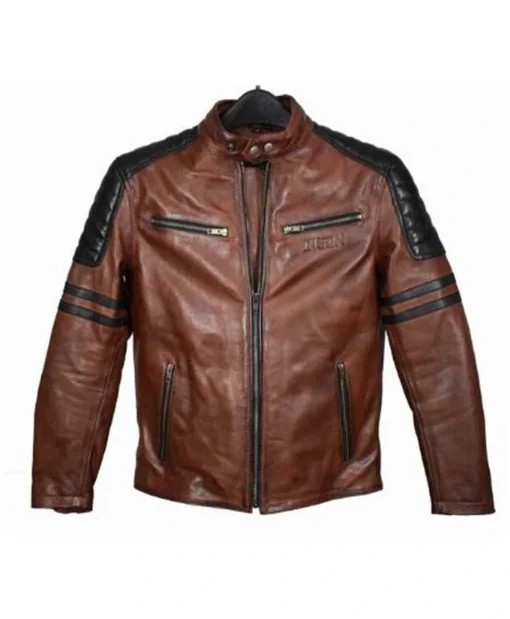 Quilted Shoulder Leather Brown Motorcycle Street Jacket Main