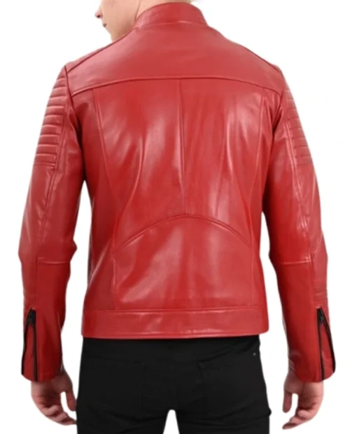 Red Mens Cafe Racer Leather Quilted Jacket Back