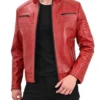 Red Mens Cafe Racer Leather Quilted Jacket Main