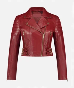 Red Womens Leather Motorcycle Biker Jacket Main