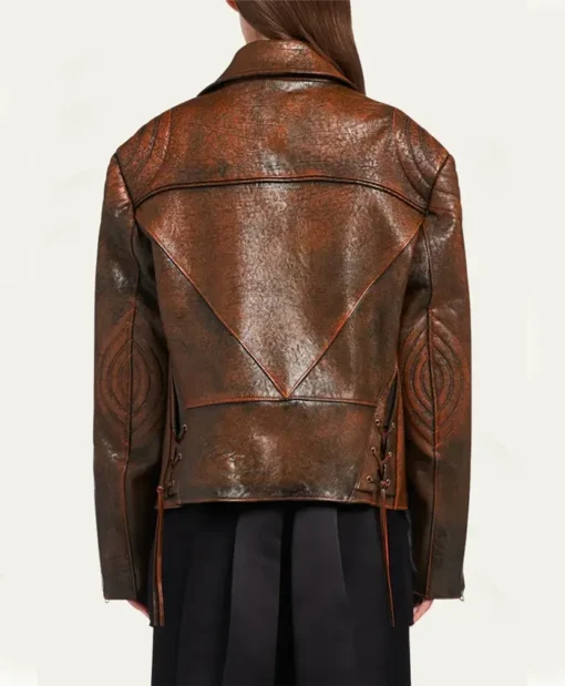 Rusty Style Brown Vintage Leather Biker Jacket Back