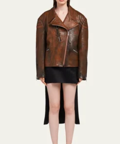 Rusty Style Brown Vintage Leather Biker Jacket Front