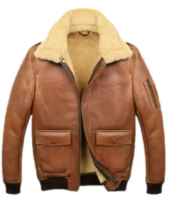 Samuel Tan Brown Shearling SF Bomber Leather Jacket