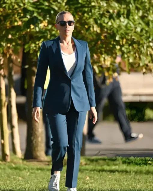 Scarlett Johansson Jurassic World Rebirth Blue Suit