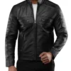 Shop Arthur Casual Cafe Racer Black Leather Jacket