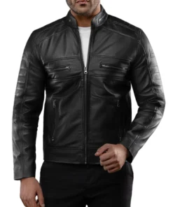 Shop Arthur Casual Cafe Racer Black Leather Jacket