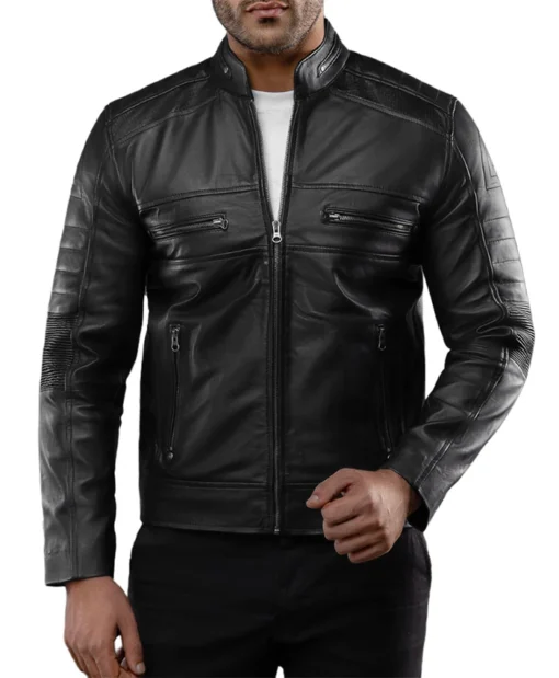 Shop Arthur Casual Cafe Racer Black Leather Jacket