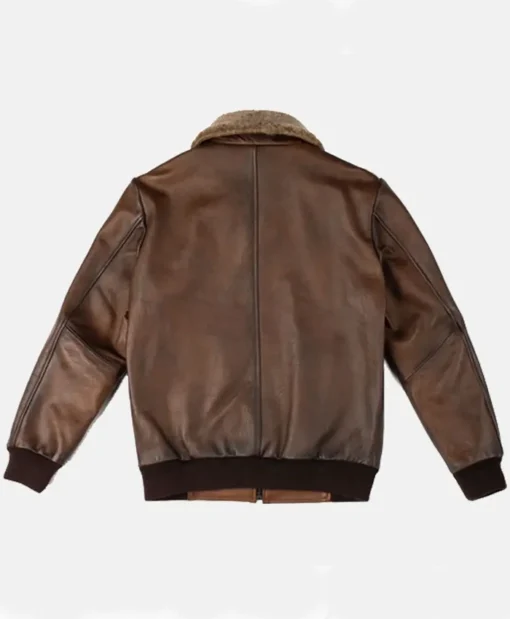 Skyline Brown Leather Bomber Jacket Back