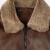 Skyline Brown Leather Bomber Jacket Collar