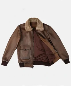 Skyline Brown Leather Bomber Jacket Main