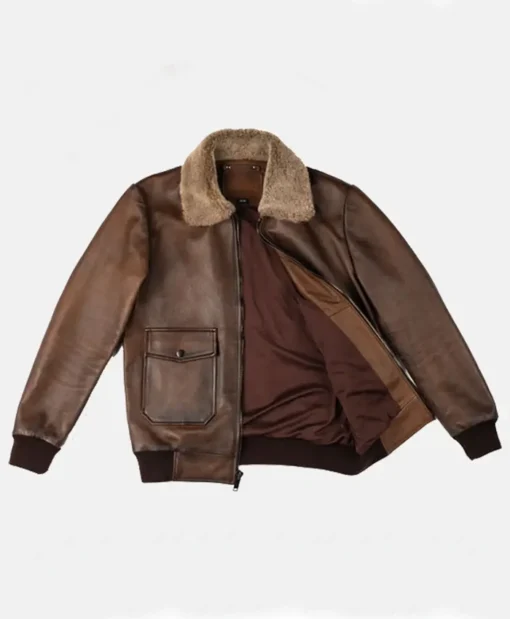 Skyline Brown Leather Bomber Jacket Main