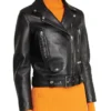 Slim Fit Belted Black Motorcycle Jacket For Women Front