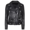 Slim Fit Belted Black Motorcycle Jacket For Women Main