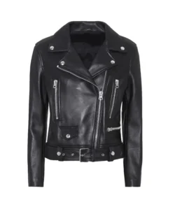 Slim Fit Belted Black Motorcycle Jacket For Women Main